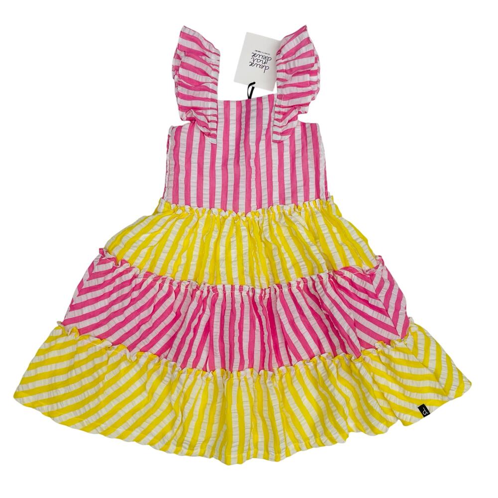 NWT Deux Par Deux Size 5 Striped Seersucker Dress in Aurora Pink